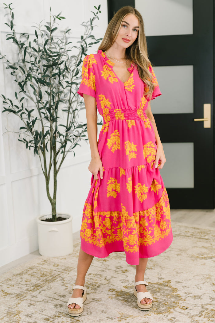 Whispering Willow V-Neck Dress in Fuchsia Midi Dress Ave Shops- Tilden Co.