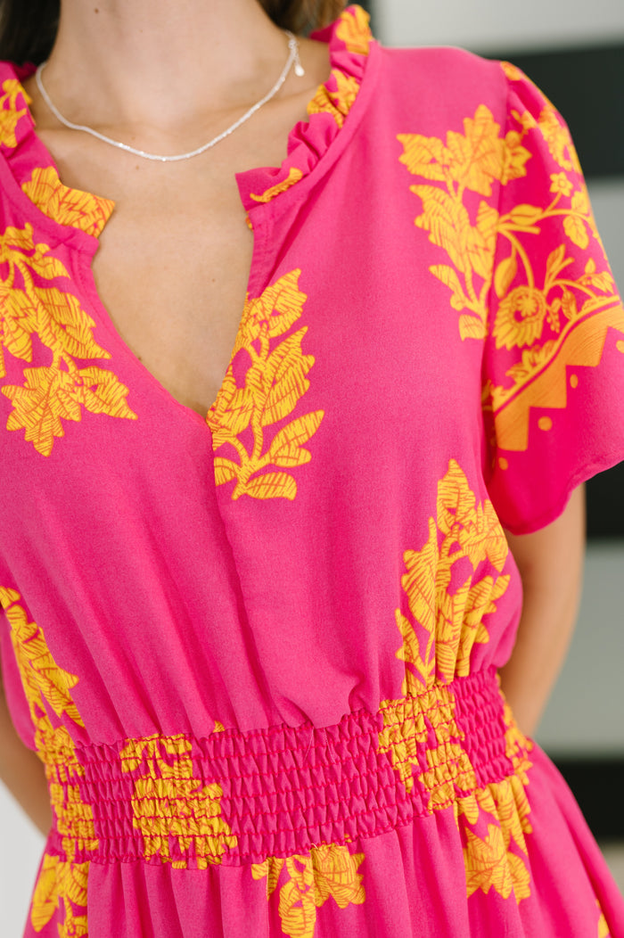 Whispering Willow V-Neck Dress in Fuchsia Midi Dress Ave Shops- Tilden Co.
