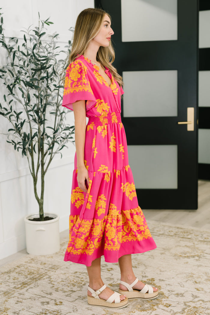 Whispering Willow V-Neck Dress in Fuchsia Midi Dress Ave Shops- Tilden Co.