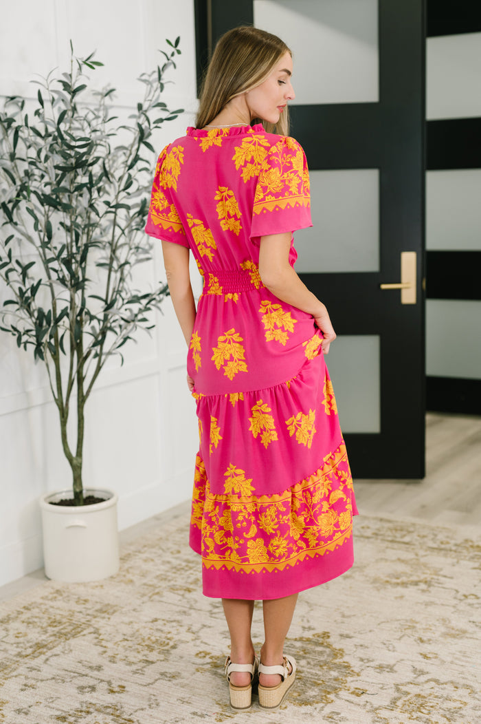 Whispering Willow V-Neck Dress in Fuchsia Midi Dress Ave Shops- Tilden Co.