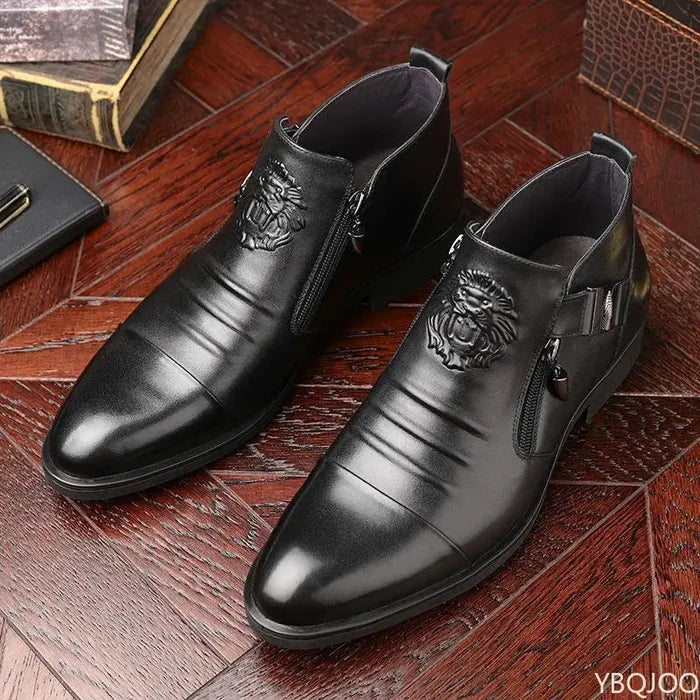 Winter Elegant British Leather Non-Slip Mens Boots pointed toe