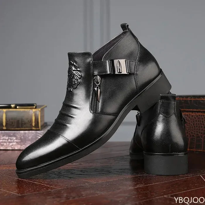 Winter Elegant British Leather Non-Slip Mens Boots side zip