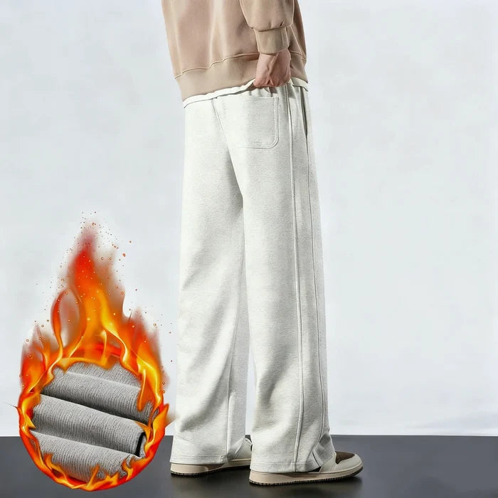 Winter Mens Wide Leg Velvet Lined Sweatpants front view