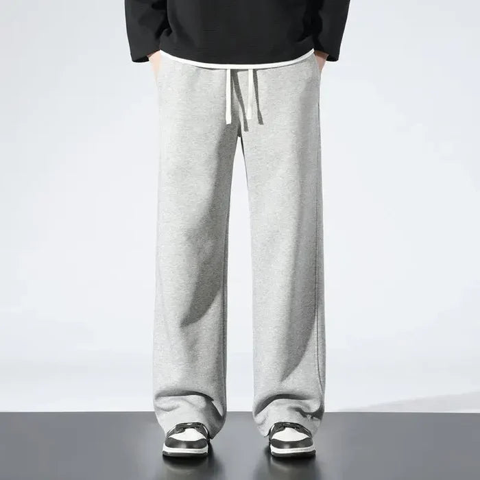 Winter Mens Wide Leg Velvet Lined Sweatpants side angle