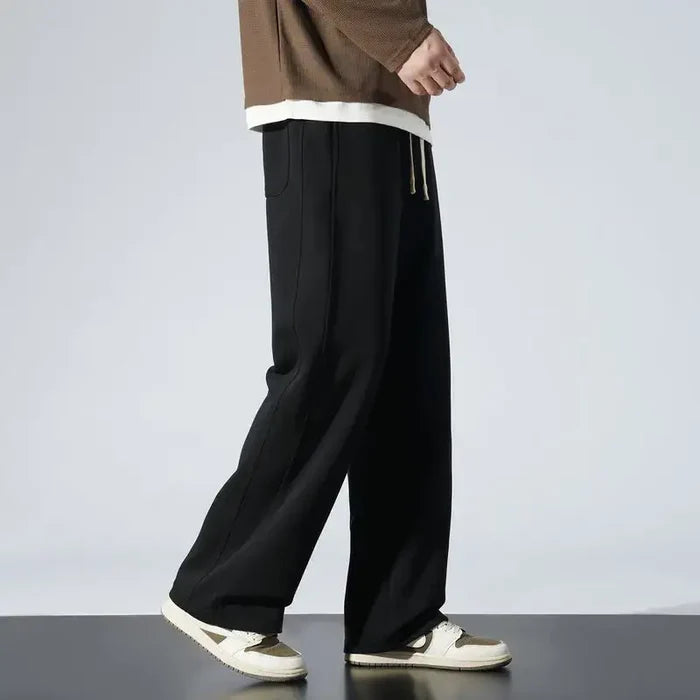 Winter Mens Wide Leg Velvet Lined Sweatpants streetwear style