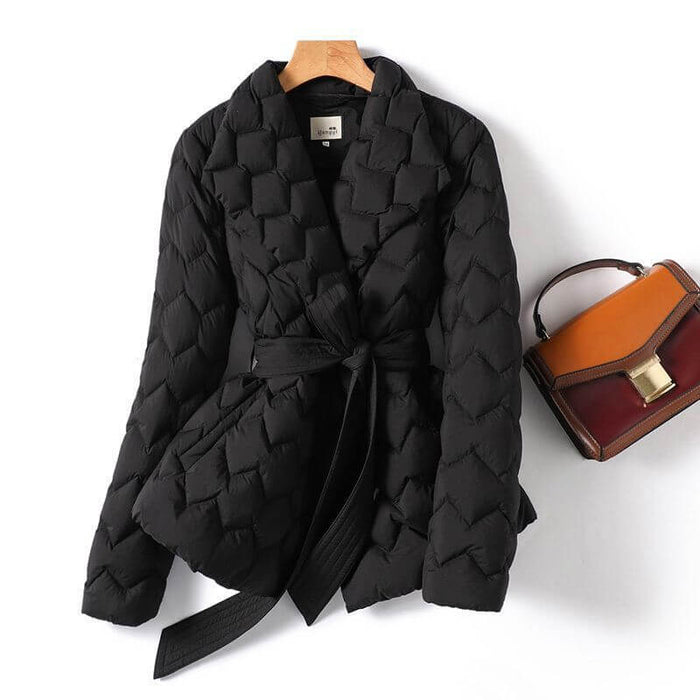 Winter Ripple Stitching Jacket with belt waist tie.