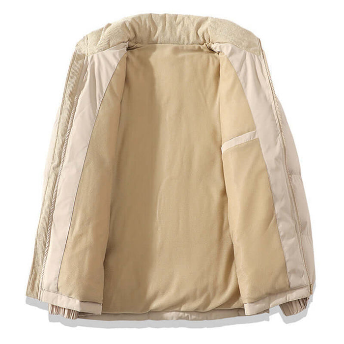 Inside view of Winter Stand Collar Cotton Padded Jacket showcasing cozy lining and spacious interior.