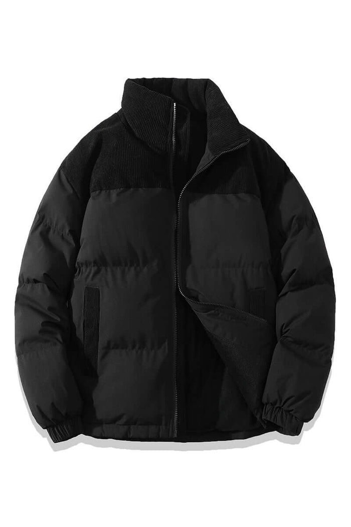 Winter Stand Collar Cotton Padded Jacket in stylish black design, perfect for cold weather layering.