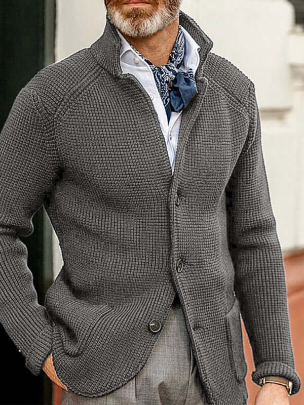 Winter Stand Collar Knit Cardigan Jacket side angle view