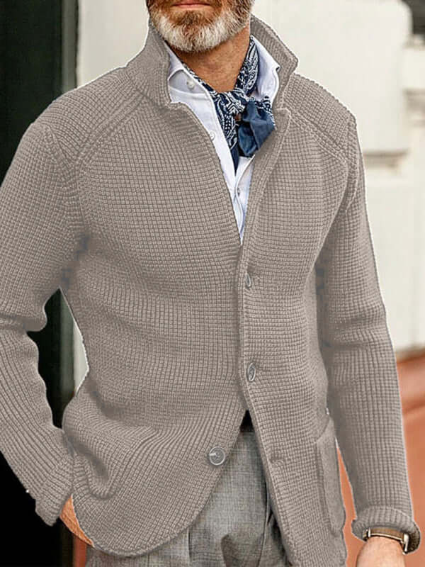 Winter Stand Collar Knit Cardigan Jacket layered over t shirt