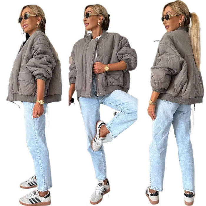 Winter Stitched Chic Fashion Casual Solid Buckle Coat worn by model with stylish sunglasses and jeans.