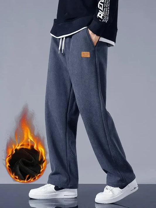 winter thick warm corduroy sweatpants for men fleece lined loose fit