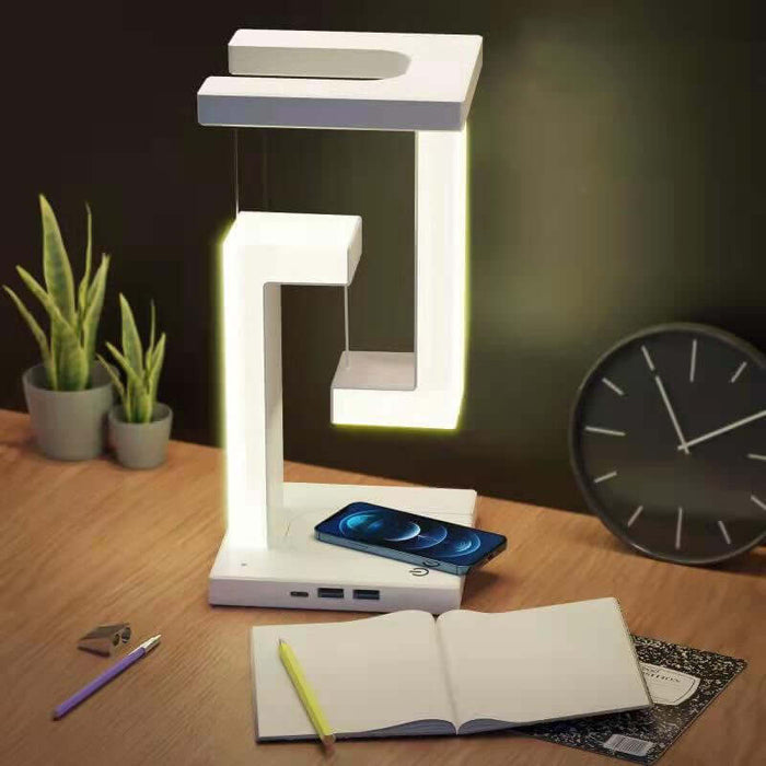 Wireless Charging Suspension Magnetic Table Lamp with modern design, smartphone charging, and stylish LED light feature.