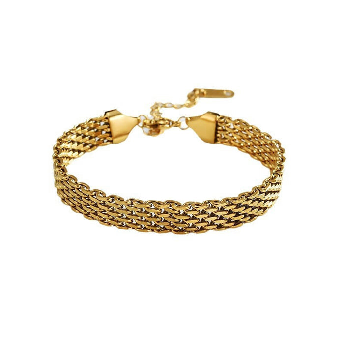 Women Chain Bracelet Golden Silver Metal Jewelry in a stylish gold design.