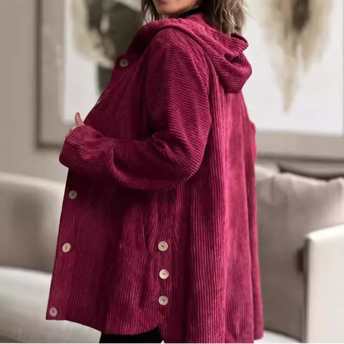 Women Corduroy Hooded Jacket Fall Winter Outwear size M 105cm bust.