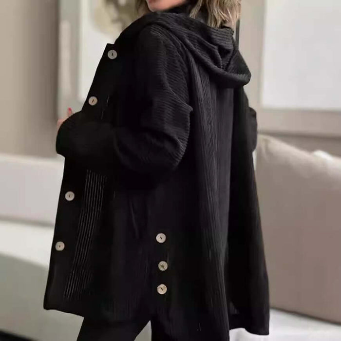 Women Corduroy Hooded Jacket Fall Winter Outwear size L 67cm sleeve.