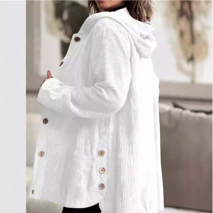 Women Corduroy Hooded Jacket Fall Winter Outwear size XL 30.4 inch length.