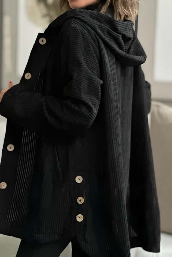 Women Corduroy Hooded Jacket Fall Winter Outwear size 2XL 46.8 inch bust.