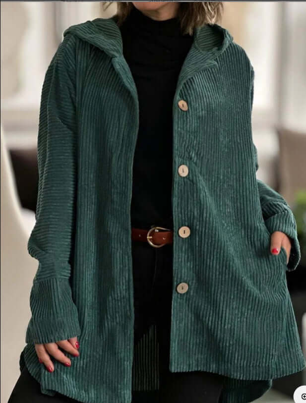 Women Corduroy Hooded Jacket Fall Winter Outwear wine red stylish outwear.