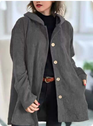 Women Corduroy Hooded Jacket Fall Winter Outwear sky blue commute style.