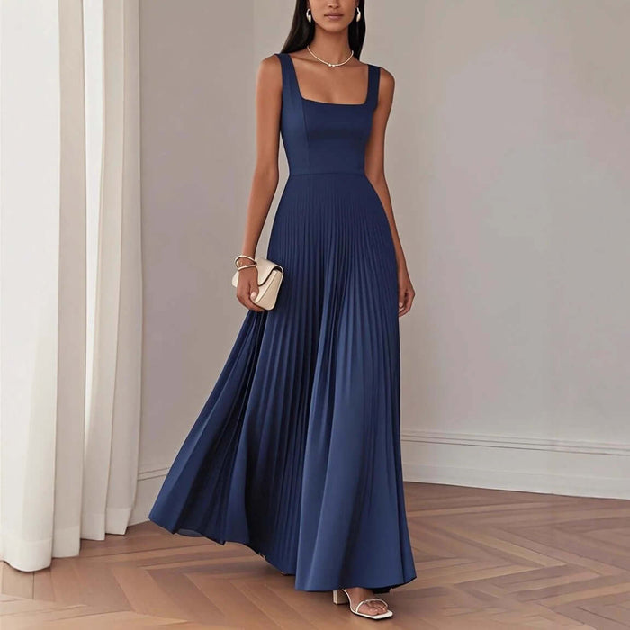 Women Elegant Sleeveless Pleated Midi A-Line Dress Comfortable Everyday Elegance
