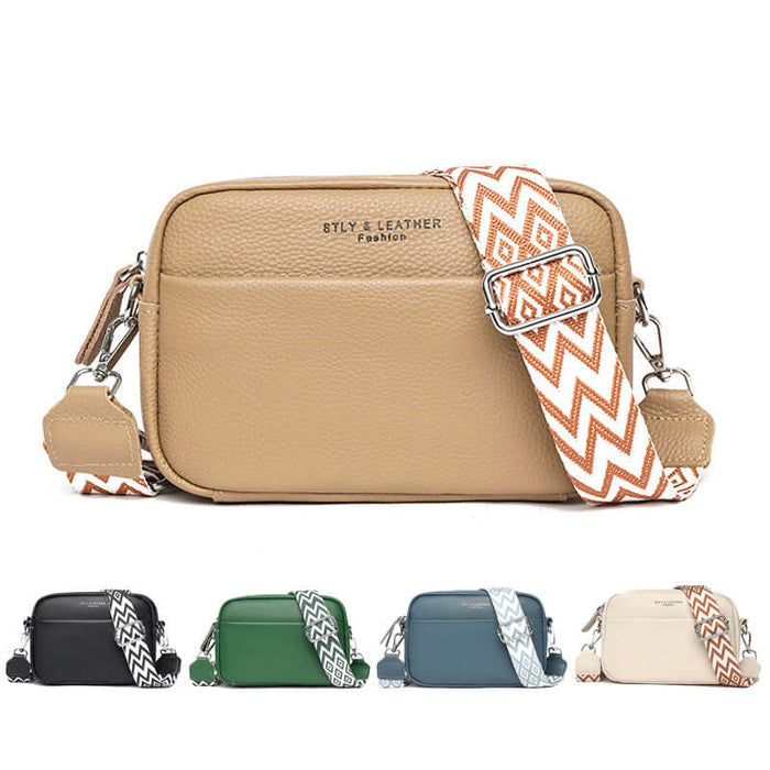 Women Genuine Leather Crossbody Bag Rhombus Strap 21cm length.