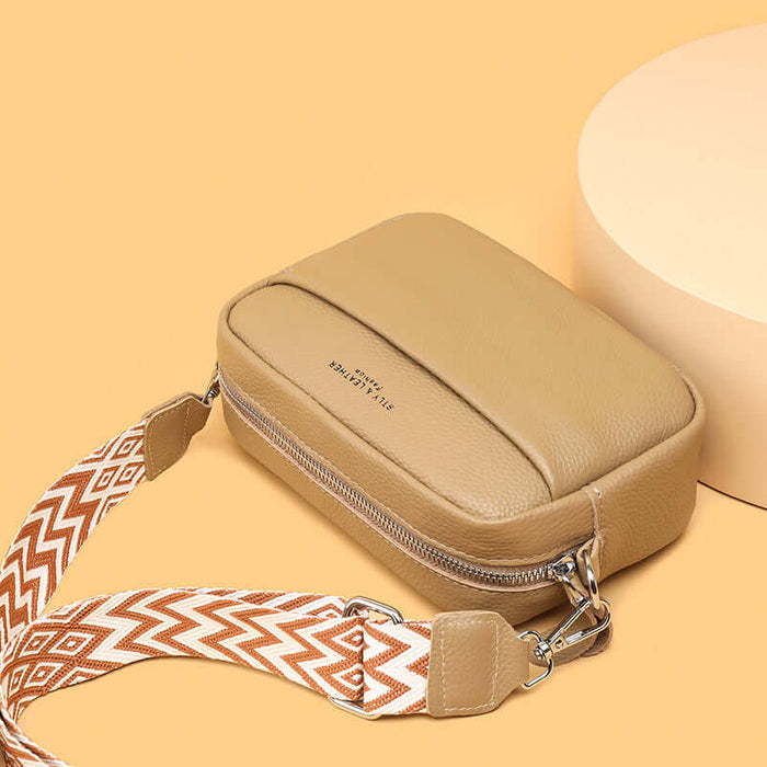 Women Genuine Leather Crossbody Bag Rhombus Strap 7cm width.