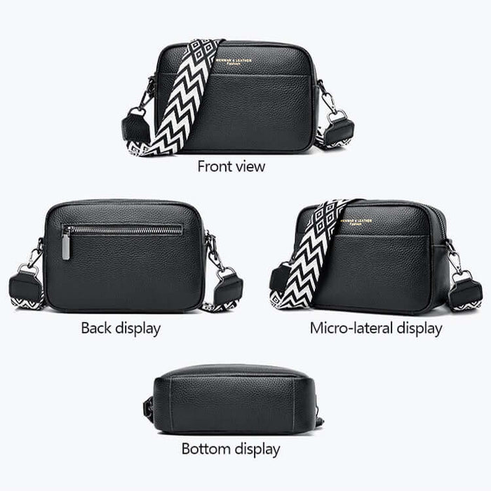 Women Genuine Leather Crossbody Bag Rhombus Strap black small square.