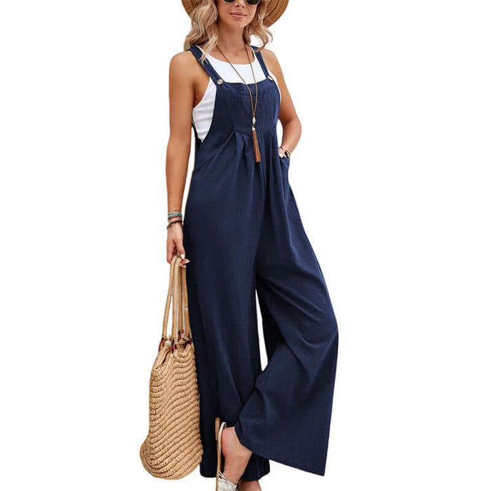 Women Long Bib Pants Overalls black retro fashion.