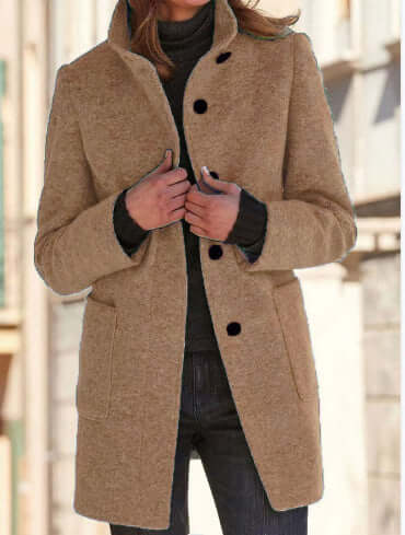 Women Stand Collar Woolen Coat Fall Winter Outwear size M 105cm bust.