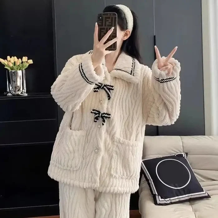 Women Thick Winter Princess Pajama Set 2 Pcs princess style look