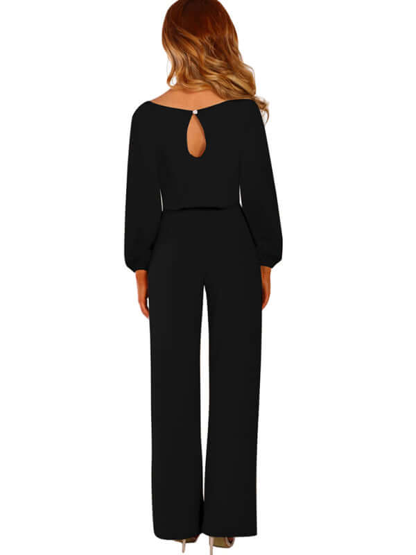 Women Woven Elegant Long Sleeve Waist Jumpsuit high waist detail