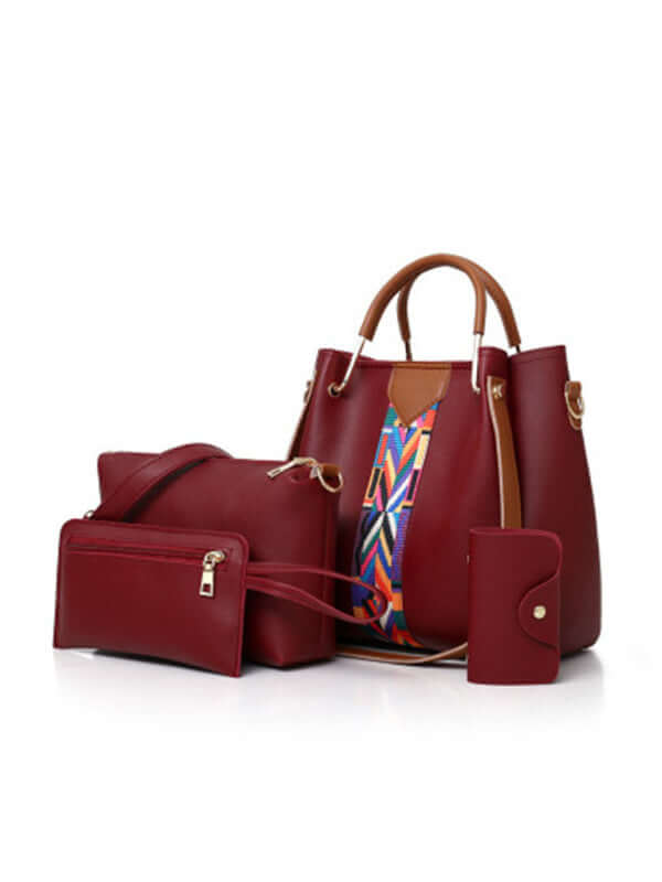 Womens 4 Piece Fashion Tote Shoulder Crossbody Bucket Bag set with matching stylish design