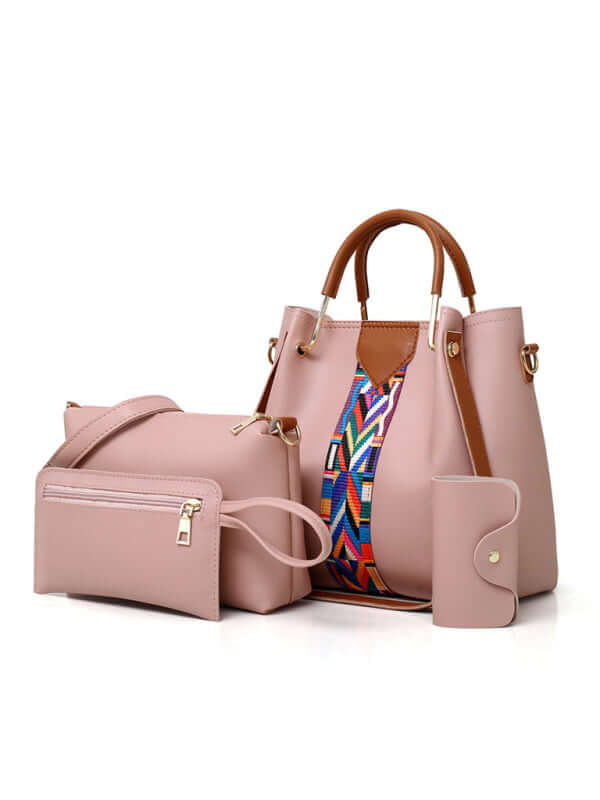 Womens 4 Piece Fashion Tote Shoulder Crossbody Bucket Bag for everyday casual use
