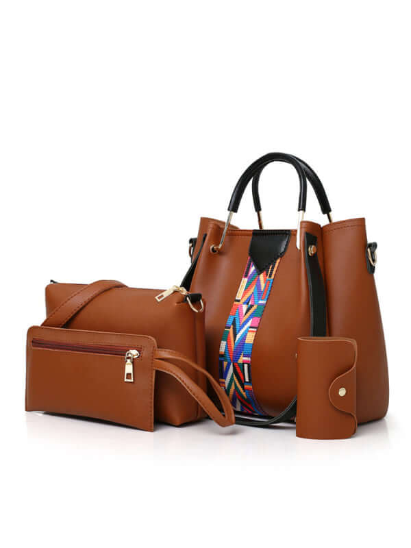 Womens 4 Piece Fashion Tote Shoulder Crossbody Bucket Bag complete matching purse set