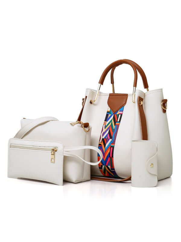 Womens 4 Piece Fashion Tote Shoulder Crossbody Bucket Bag modern luxury style set