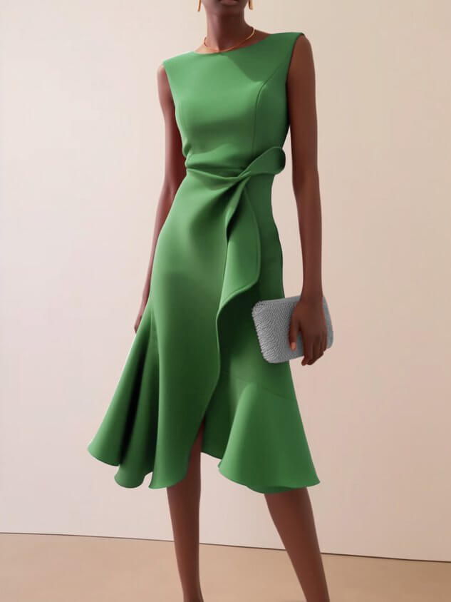 Womens Bow Knot Sleeveless Summer Maxi Dress in vibrant green color.