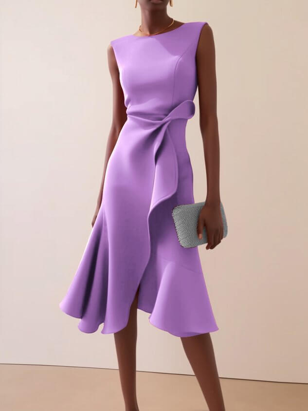 Womens Bow Knot Sleeveless Summer Maxi Dress in purple with flared hem and stylish bow detail.