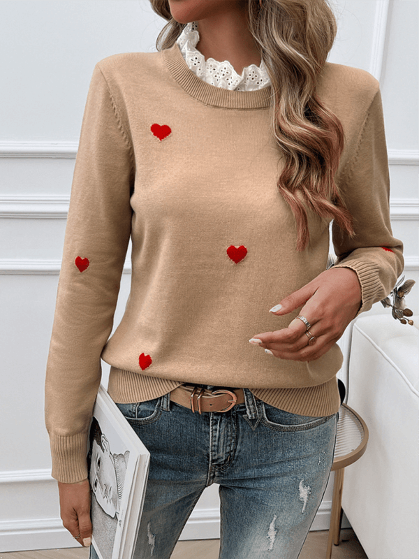 Women’s Casual Embroidered Heart Long Sleeve Knitted Sweater fabric texture
