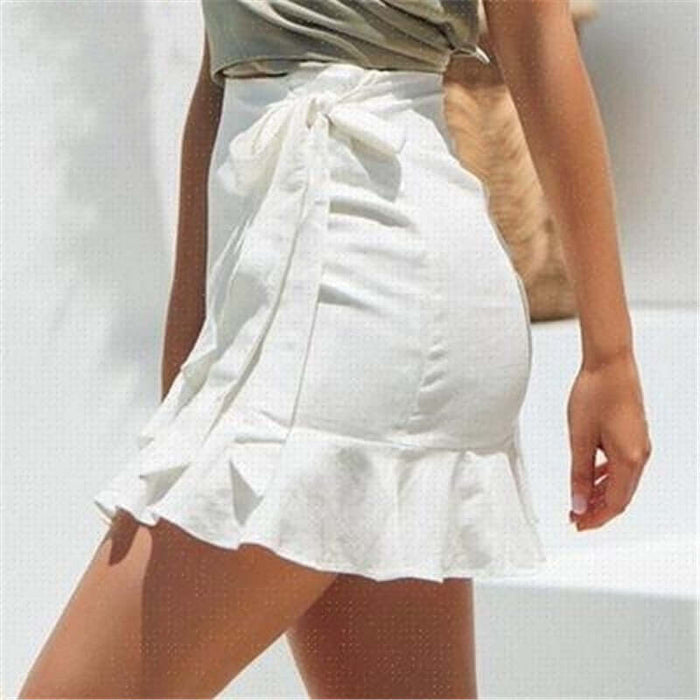 Women's Casual High Waisted Bubble Linen Skirt textured bubble linen fabric close-up perspective