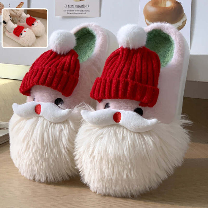 Women’s Christmas Slippers Santa Claus Plush House Shoes front view