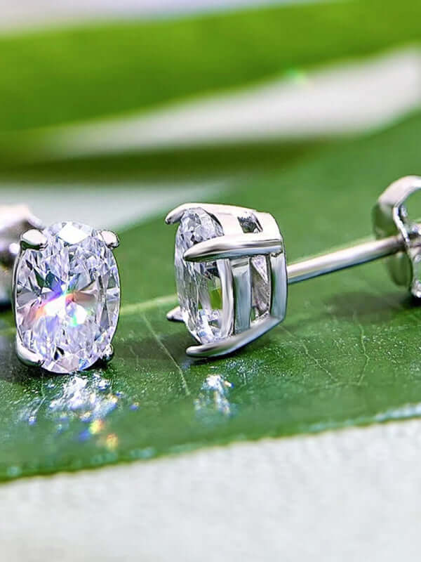 Womens Elegant Zircon Silver Stud Earrings sparkling detail