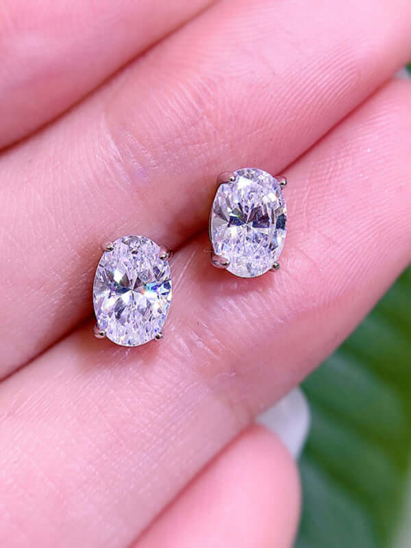 Womens Elegant Zircon Silver Stud Earrings pair display