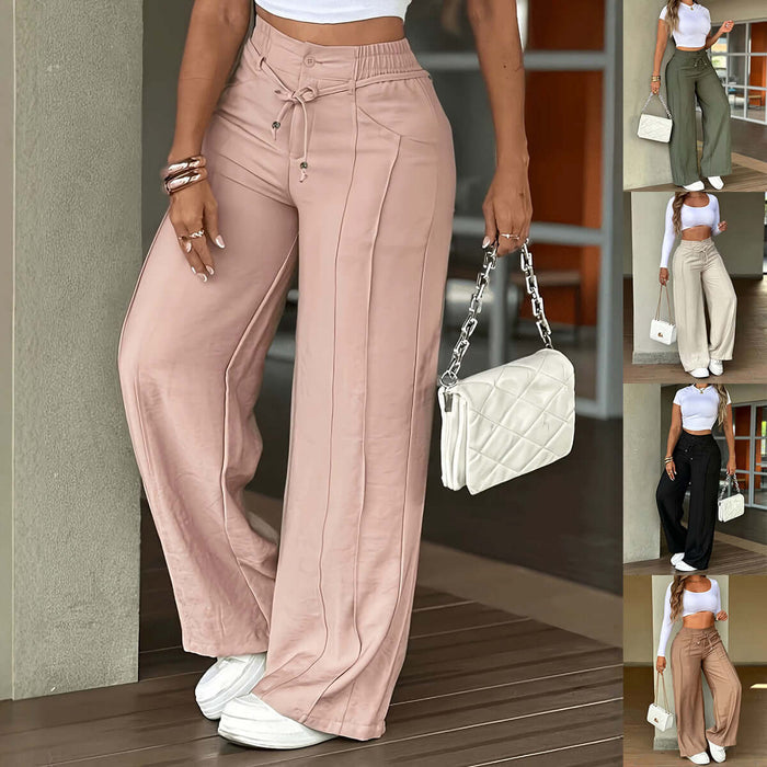 Women's High Waist Wide Leg Drawstring Multi Pocket Pants in pink, showcasing a stylish and comfortable silhouette.