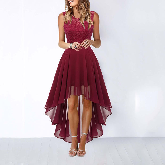 Womens Lace Patchwork Chiffon High Low Swing Dress Stylish Chiffon Design