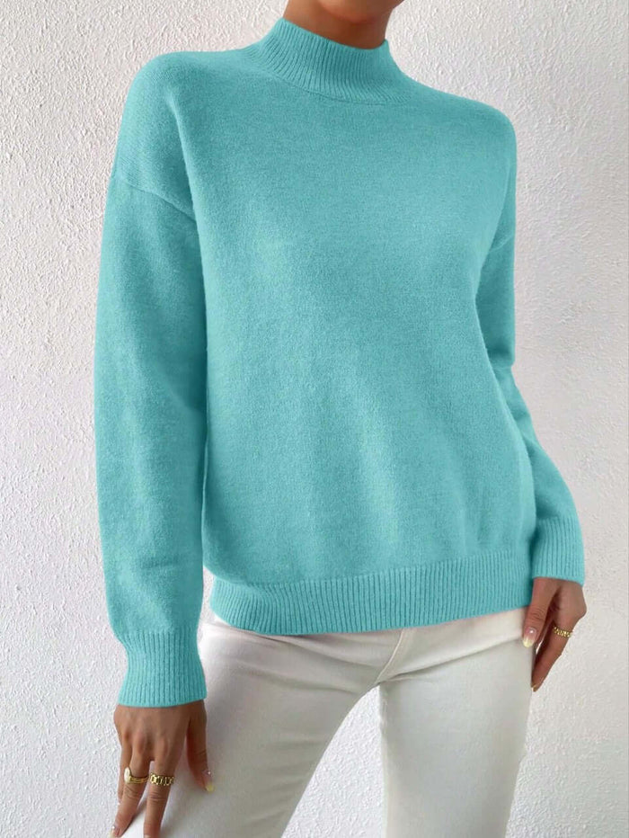 Womens Mid High Neck Sweater casual knitted top.