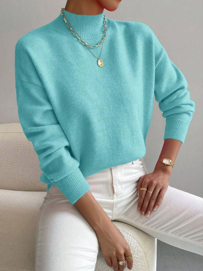 Womens Mid High Neck Sweater warm winter pullover.