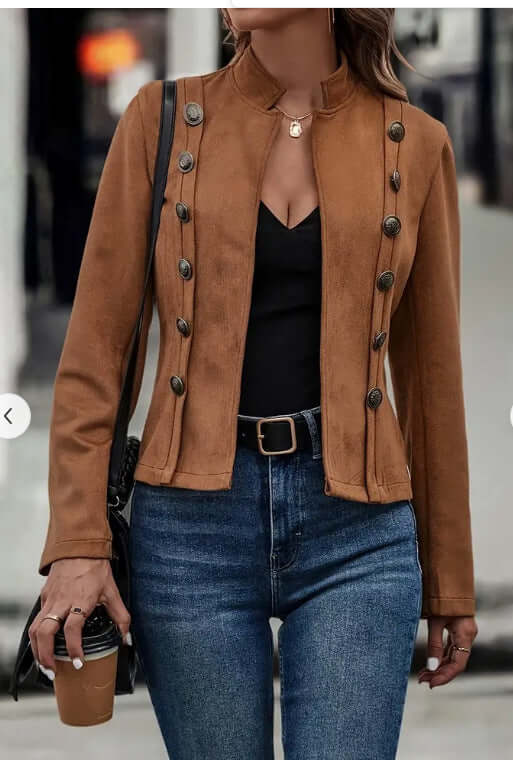 Womens Retro Suede Double Breasted Short Jacket Coat Comfortable Everyday Wear