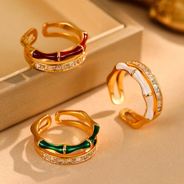 Zircon Bamboo Joint Open Ring green stone front view.