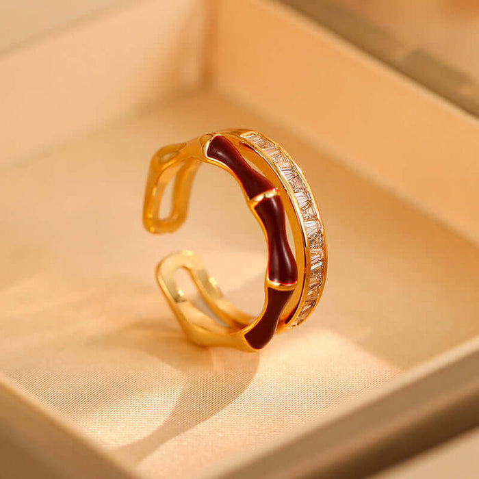 Zircon Bamboo Joint Open Ring adjustable size band.